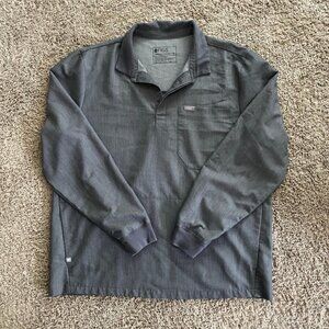 Figs XL Technical Collection Scrub Top Long Sleeve Gray Collar Uniform Medical